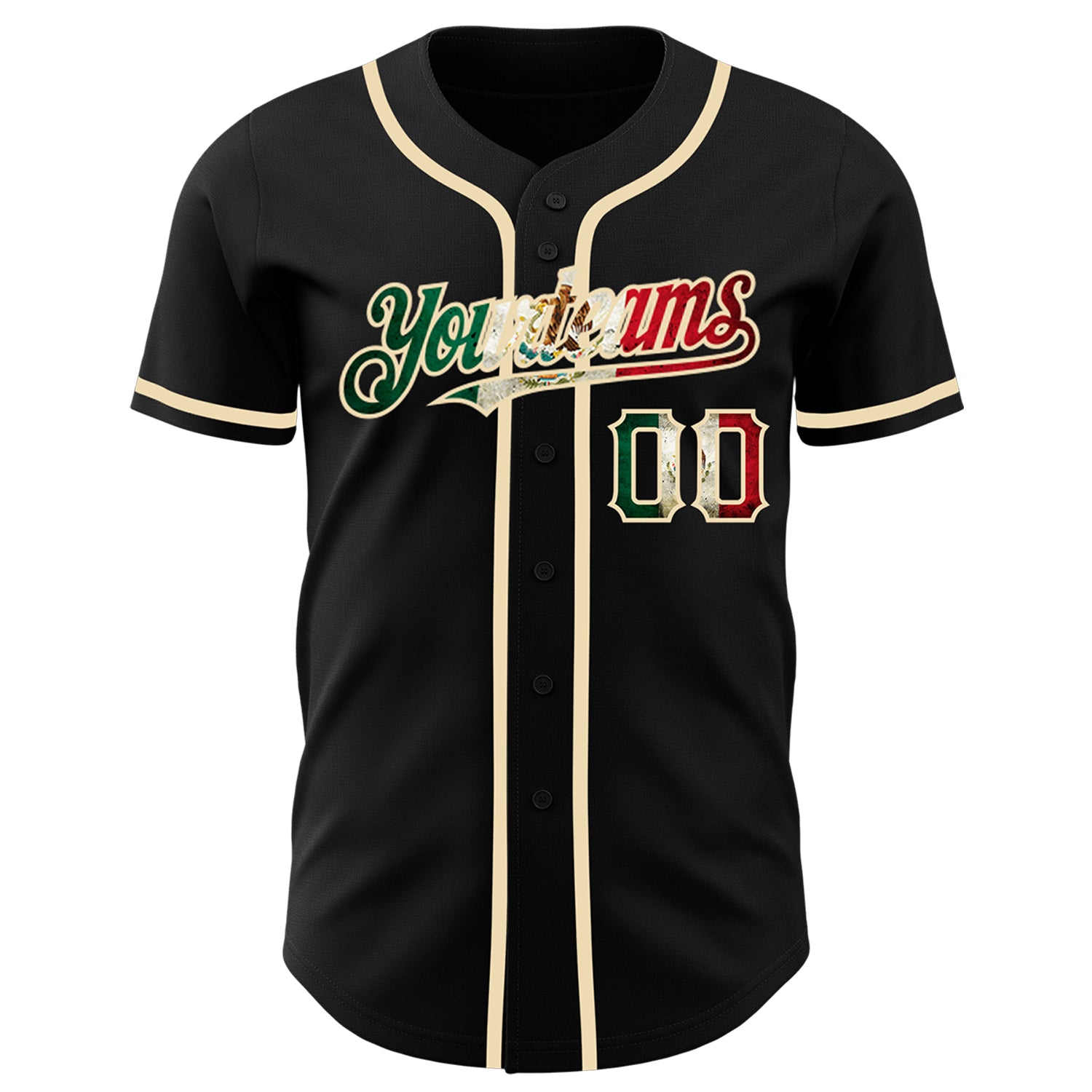 Personalized Black Vintage Mexican Flag-City Cream Authentic Baseball Jersey Team Custom Name and Number Personalized Vintage Black Mexican Flag Authentic Baseball Jersey Custom Name & Number - Team Spirit Apparel Personalized - Image 3