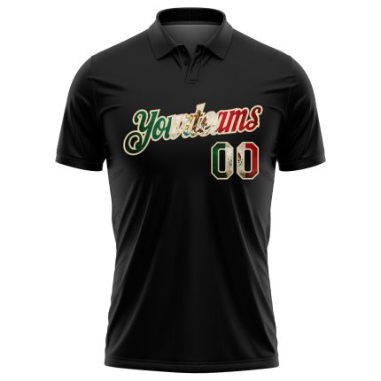 Personalized Black Vintage Mexican Flag Golf Polo Shirt - Cream Performance Design Personalized Black Vintage Mexican Flag-City