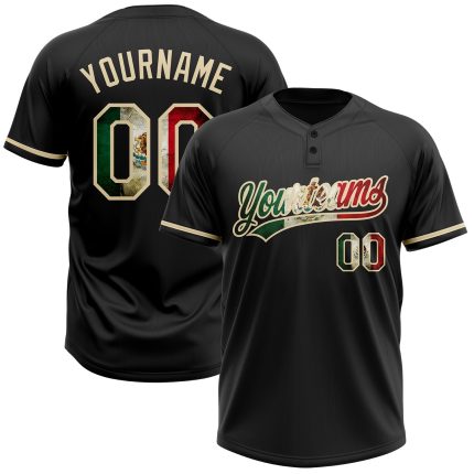 Personalized Vintage Mexican Flag Softball Jersey Unisex Cream - Custom Name and Number Two-Button Team Apparel Personalized