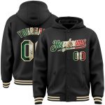 Custom Name Number Black Vintage Mexican Flag Bomber Varsity Hoodie Jacket Full-Snap Cream Personalized Black Vintage Mexican