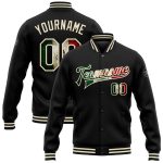 Personalized Vintage Mexican Flag Bomber Full-Snap Varsity Jacket - Black Cream Color Personalized Black Vintage Mexican