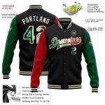 Personalized Vintage Mexican Flag Two-Tone Bomber Full-Snap Varsity Letterman Jacket - Black Cream Green Red Personalized