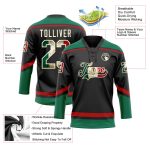 Personalized Vintage Mexican Flag Hockey Jersey in Black Cream Green Red Personalized Black Vintage Mexican Flag Cream Kelly