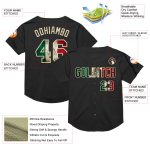 Personalized Vintage Mexican Flag Baseball Jersey - Black Cream Mesh Authentic Throwback Personalized Black Vintage Mexican