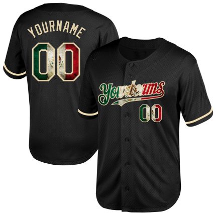 Personalized Vintage Mexican Flag Baseball Jersey with Cream Mesh, Custom Name and Number - Authentic Throwback Team Gear