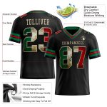 Black Vintage Mexican Flag Football Jersey Personalized in Kelly Green and Red, Cream Mesh Design Personalized Black Vintage