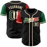 Personalized Vintage Mexican Flag Baseball Jersey - Black Kelly Green Red Cream Two Tone Size 2 Personalized Black Vintage