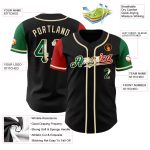 Personalized Vintage Mexican Flag Baseball Jersey - Black Kelly Green Red Cream Two Tone Size 2 Personalized Black Vintage