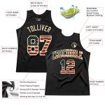 Personalized Vintage USA Basketball Jersey - Black City Cream Throwback Jersey Personalized Black Vintage USA Flag-City Cream