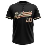 Personalized Vintage USA Flag Jersey - Unisex Softball Cream Two-Button Black Personalized Black Vintage USA Flag-City Cream