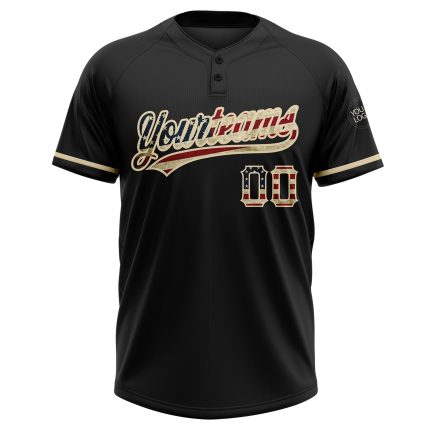 Personalized Vintage USA Flag Black Softball Jersey Unisex Custom Name Number - City Cream Two-Button Design Personalized