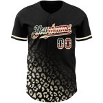 Personalized Vintage USA Flag Baseball Jersey with Cream 3D Leopard Print Fade Personalized Black Vintage USA Flag-Cream