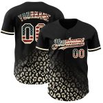 Custom Name & Number Black Vintage USA Flag 3D Leopard Print Baseball Jersey - Fashion Fade Design Personalized Black Vintage