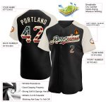 Customizable Vintage USA Flag Baseball Jersey - Personalized Black Cream Raglan Sleeve with Name and Number Personalized