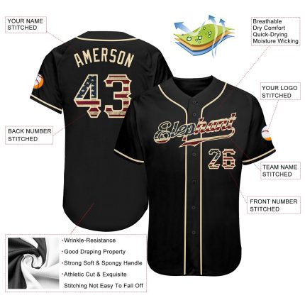 Personalized Vintage USA Flag Softball Jersey - Custom Name & Number, Cream, Authentic Team Apparel Personalized Black Vintage
