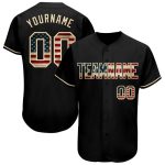 Personalized Vintage USA Flag Baseball Jersey - Black & Cream Design, Size 2 Personalized Black Vintage USA Flag-Cream Baseball