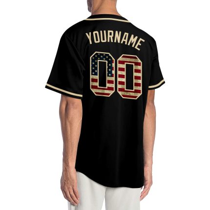 Personalized Vintage USA Flag Baseball Jersey - Cream Black Design, Size 3 Personalized Black Vintage USA Flag-Cream Baseball