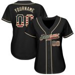 Personalized Vintage USA Flag Baseball Jersey in Black and Cream Personalized Black Vintage USA Flag-Cream Baseball Jersey
