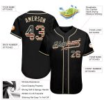 Personalized Vintage USA Flag Baseball Jersey in Black and Cream Personalized Black Vintage USA Flag-Cream Baseball Jersey