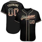 Personalized Vintage USA Flag Baseball Jersey in Black and Cream Personalized Black Vintage USA Flag-Cream Baseball Jersey