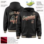 Customized Black Vintage USA Flag Bomber Hoodie Jacket with Team Name and Number Full-Snap Varsity Style Personalized Black