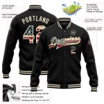 Personalized Vintage USA Flag Bomber Jacket - Cream Full-Snap Varsity Letterman Personalized Black Vintage USA Flag-Cream