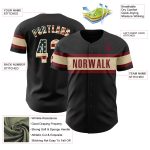 Personalized Vintage USA Flag Baseball Jersey in Black and Cream-Crimson Personalized Black Vintage USA Flag Cream-Crimson