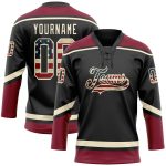 Custom cream and crimson vintage USA flag lace-neck hockey jersey