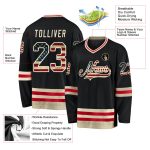 Personalized Vintage USA Flag Hockey Jersey - Black Cream Color Design Personalized Black Vintage USA Flag-Cream Hockey Jersey