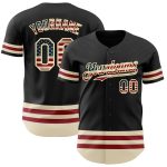 Personalized Vintage USA Flag Baseball Jersey - Black Cream Line Design Personalized Black Vintage USA Flag-Cream Line Baseball