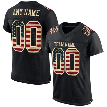 Personalized Vintage USA Flag Football Jersey - Black Cream Authentic Mesh Personalized Black Vintage USA Flag-Cream Mesh