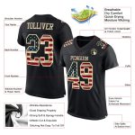 Personalized Vintage USA Flag Football Jersey - Black Cream Authentic Mesh Personalized Black Vintage USA Flag-Cream Mesh
