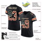 Personalized Vintage USA Flag Football Jersey - Black Cream Mesh Jersey Personalized Black Vintage USA Flag-Cream Mesh Football