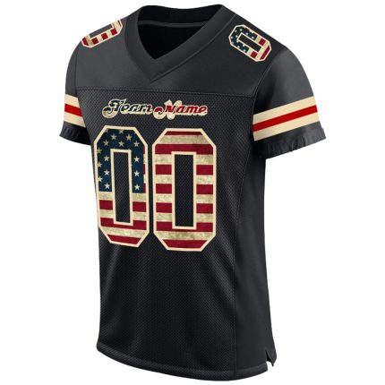 Personalized Vintage USA Flag Football Jersey - Black Cream Mesh Jersey Personalized Black Vintage USA Flag-Cream Mesh Football