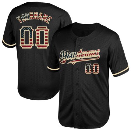 Personalized Vintage USA Flag Black Cream Baseball Jersey - Throwback Style Personalized Black Vintage USA Flag-Cream Mesh