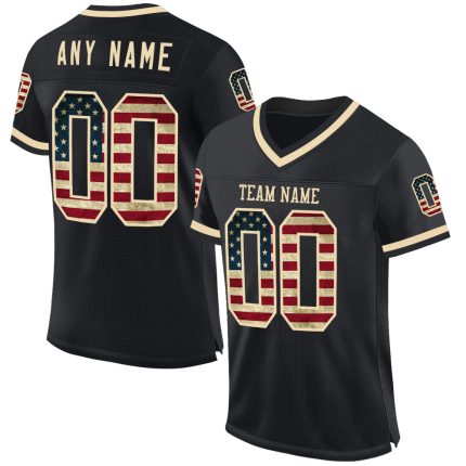 Personalized Black Vintage USA Flag Football Jersey Cream Mesh Throwback Personalized Black Vintage USA Flag-Cream Mesh Throwback