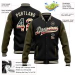 Custom Name and Number Personalized Black Vintage USA Flag Bomber Jacket Two Tone Varsity Letterman Full-Snap Personalized