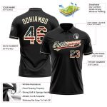 Custom Name & Number Vintage USA Flag Golf Polo Shirt - Black Cream Performance Personalized Black Vintage USA Flag-Cream