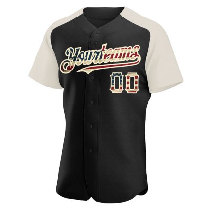 Personalized USA Flag Black Vintage Baseball Jersey with Cream Raglan Sleeves Personalized Black Vintage USA Flag-Cream Raglan