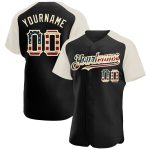 Personalized USA Flag Black Vintage Baseball Jersey with Cream Raglan Sleeves Personalized Black Vintage USA Flag-Cream Raglan