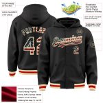 Custom Name and Number Vintage USA Flag Bomber Hoodie Jacket Cream-Red Full-Snap Varsity Letterman Mens Apparel Personalized