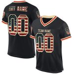 Personalized Black Vintage USA Flag Jersey for Men - Cream-Red Mesh Throwback Football Jersey Personalized Black Vintage