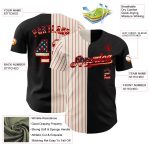 Personalized Vintage USA Flag Baseball Jersey with Cream-Red Pinstripes, Black Split Design Personalized Black Vintage USA