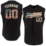 Personalized Vintage USA Flag Baseball Jersey - Black Cream Sleeveless Design Personalized Black Vintage USA Flag-Cream Sleeveless