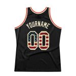 Personalized Vintage USA Flag Basketball Jersey - Black Cream Throwback Style Personalized Black Vintage USA Flag-Cream Throwback