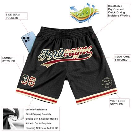 Personalized Vintage USA Flag Black Cream Basketball Shorts for Men Personalized Black Vintage USA Flag-Cream Throwback Basketball