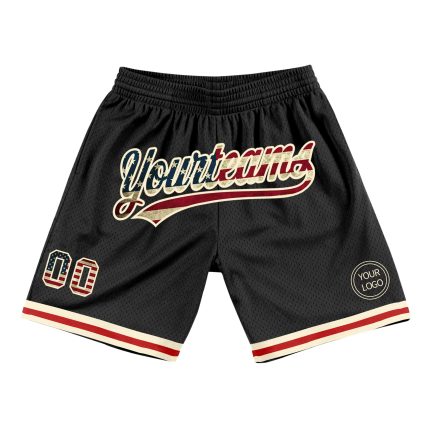 Personalized Vintage USA Flag Black Cream Basketball Shorts for Men Personalized Black Vintage USA Flag-Cream Throwback Basketball
