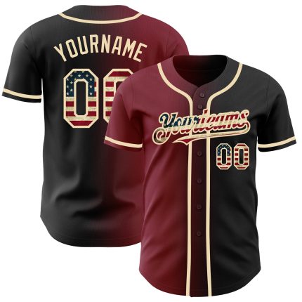Personalized Vintage USA Flag Baseball Jersey with Custom Name and Number - Crimson-City Cream Gradient Fashion Team Jersey