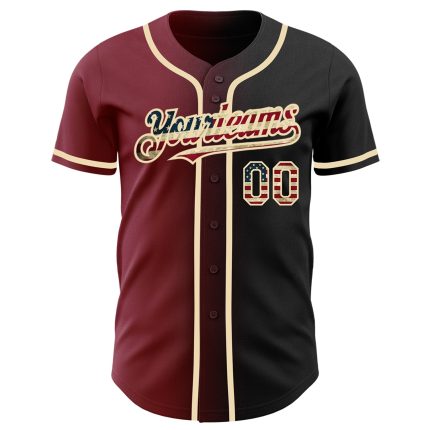 Personalized Vintage USA Flag Baseball Jersey with Custom Name and Number - Crimson-City Cream Gradient Fashion Team Jersey