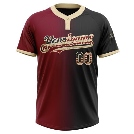 Personalized Vintage Black USA Flag Softball Jersey Unisex Two-Button Cream Gradient Fashion Personalized Black Vintage USA